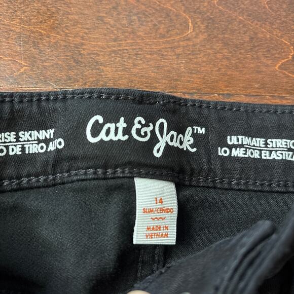 Cat and Jack Girls Skinny Jeans High Rise 14 Slim Ultimate Stretch Black Denim - Picture 3 of 5